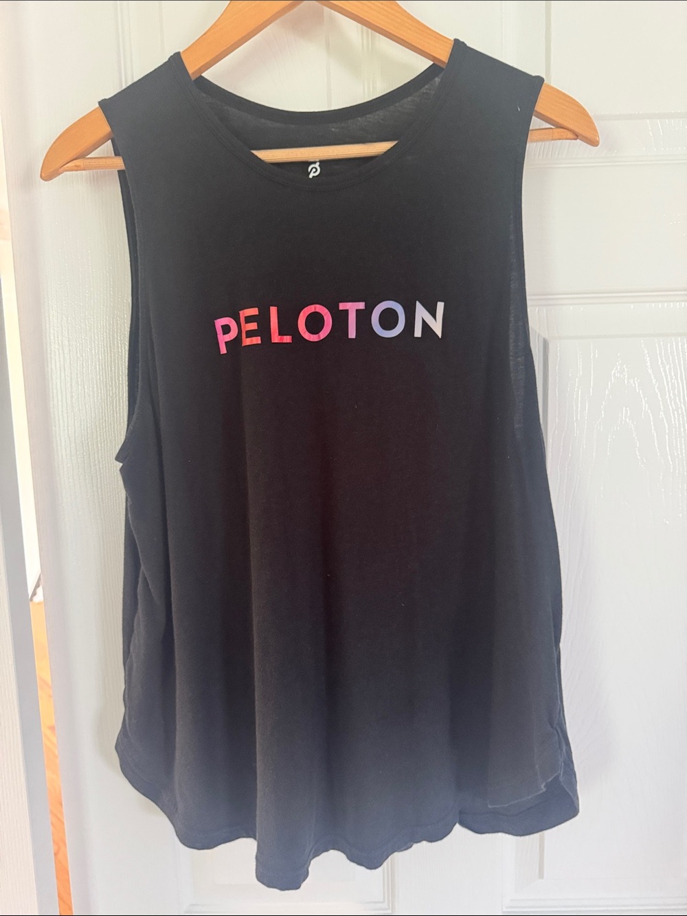 Peloton Black Tank Top with Pink-to-Lavender Gradient Logo
